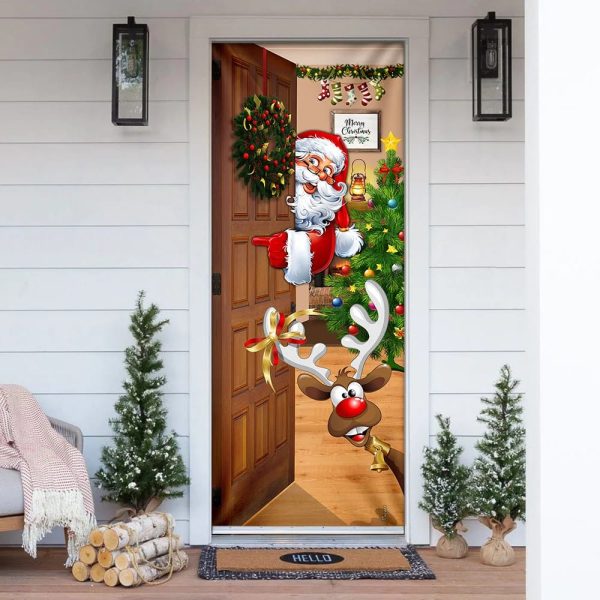 Christmas Is Coming Door Cover – Santa Claus Door Cover – Christmas Outdoor Decoration – Unique Gifts Doorcover