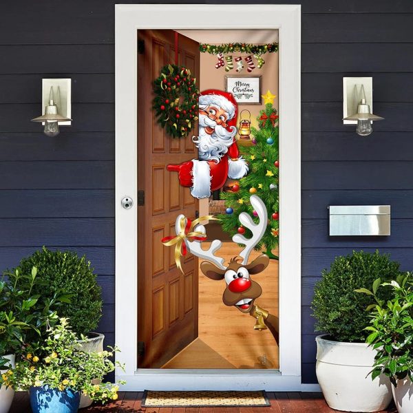 Christmas Is Coming Door Cover – Santa Claus Door Cover – Christmas Outdoor Decoration – Unique Gifts Doorcover