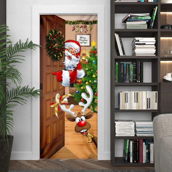 Christmas Is Coming Door Cover – Santa Claus Door Cover – Christmas Outdoor Decoration – Unique Gifts Doorcover