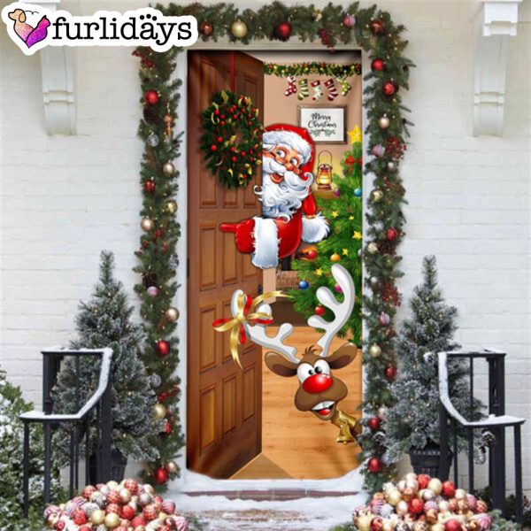 Christmas Is Coming Door Cover – Santa Claus Door Cover – Christmas Outdoor Decoration – Unique Gifts Doorcover