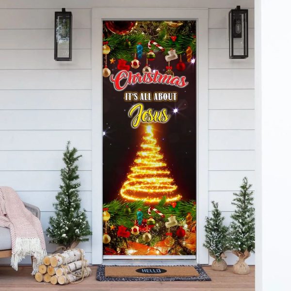 Christmas It’s All About Jesus Door Cover  – Christmas Door Cover – Christmas Outdoor Decoration – Unique Gifts Doorcover