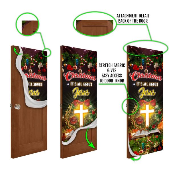 Christmas It’s All About Jesus Door Cover – Jesus Christmas Decor –  Christmas Outdoor Decoration – Unique Gifts Doorcover