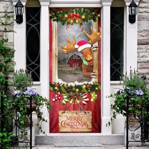 Christmas Moose Door Cover Door Christmas Cover Christmas Outdoor Decoration Unique Gifts Doorcover 1