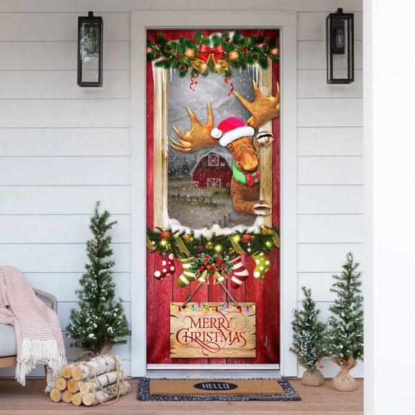 Christmas Moose Door Cover – Door Christmas Cover – Christmas Outdoor Decoration – Unique Gifts Doorcover