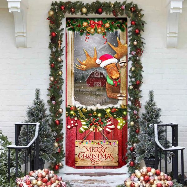 Christmas Moose Door Cover – Door Christmas Cover – Christmas Outdoor Decoration – Unique Gifts Doorcover