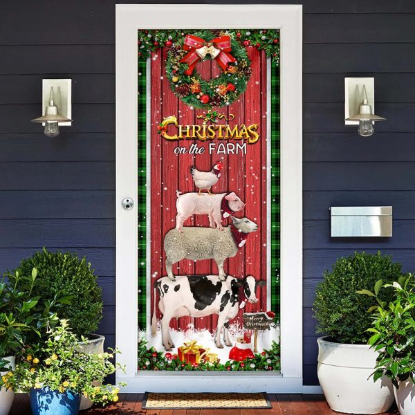 Christmas On The Farm Cattle Door Cover – Christmas Outdoor Decoration – Unique Gifts Doorcover