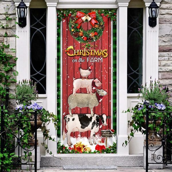 Christmas On The Farm Cattle Door Cover – Christmas Outdoor Decoration – Unique Gifts Doorcover