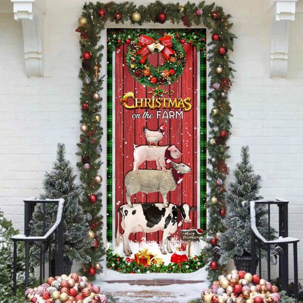 Christmas On The Farm Cattle Door Cover – Christmas Outdoor Decoration – Unique Gifts Doorcover