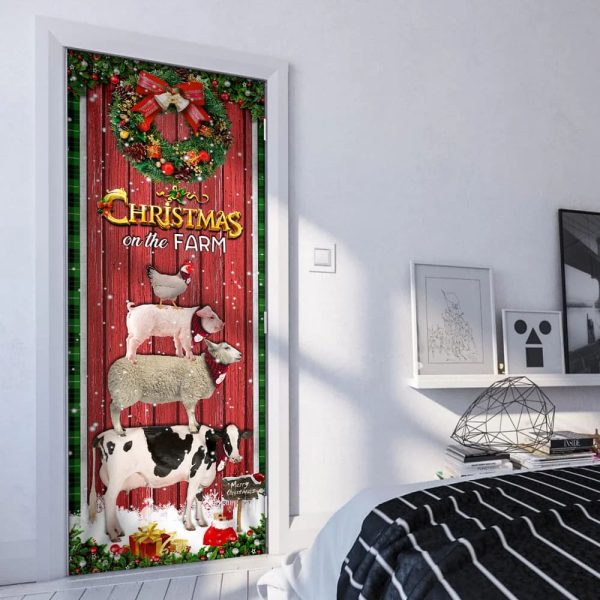 Christmas On The Farm Cattle Door Cover – Christmas Outdoor Decoration – Unique Gifts Doorcover