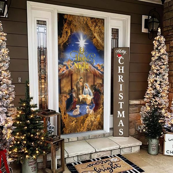 Christmas Silent Night Door Cover Jesus Is Born – Door Christmas Cover – Christmas Outdoor Decoration – Unique Gifts Doorcover