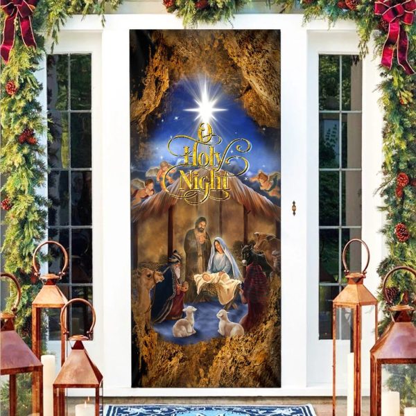 Christmas Silent Night Door Cover Jesus Is Born – Door Christmas Cover – Christmas Outdoor Decoration – Unique Gifts Doorcover