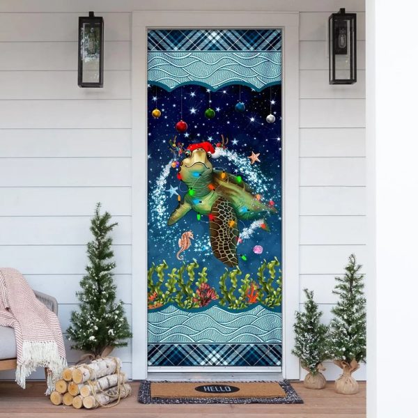 Christmas Turtle Door Cover – Door Christmas Cover – Christmas Outdoor Decoration – Unique Gifts Doorcover