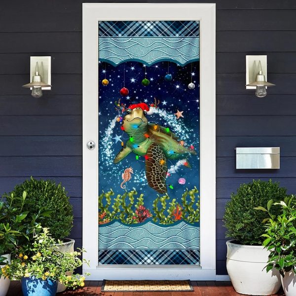 Christmas Turtle Door Cover – Door Christmas Cover – Christmas Outdoor Decoration – Unique Gifts Doorcover