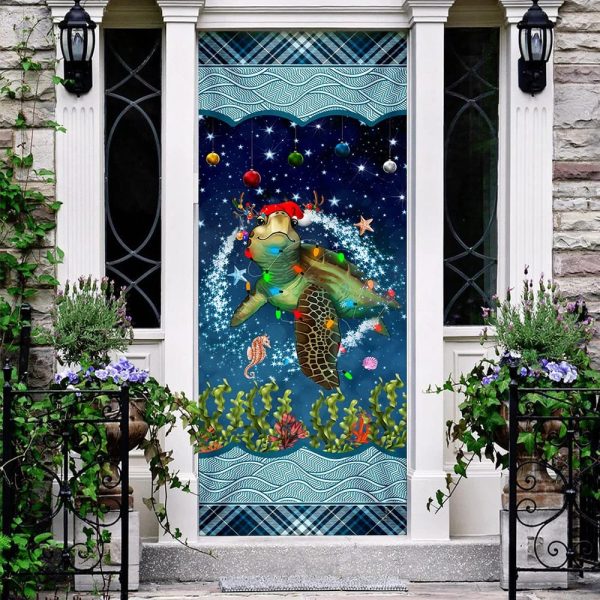 Christmas Turtle Door Cover – Door Christmas Cover – Christmas Outdoor Decoration – Unique Gifts Doorcover