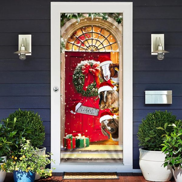 Christmas With My Herd Goat Cattle Farmer Door Cover – Door Christmas Cover – Christmas Outdoor Decoration