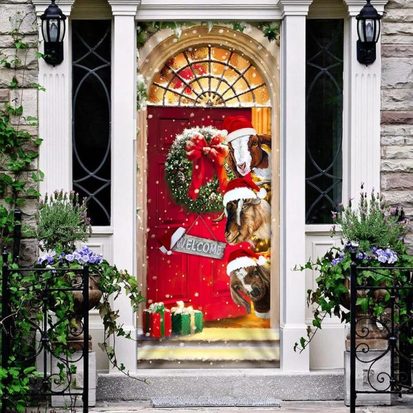 Christmas With My Herd Goat Cattle Farmer Door Cover – Door Christmas Cover – Christmas Outdoor Decoration
