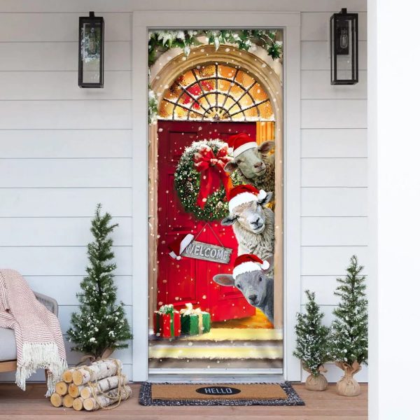 Christmas With My Herd Sheep Cattle Farmer Door Cover – Christmas Outdoor Decoration – Unique Gifts Doorcover