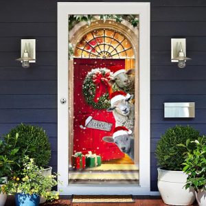 Christmas With My Herd Sheep Cattle Farmer Door Cover Christmas Outdoor Decoration Unique Gifts Doorcover 2