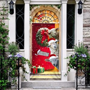 Christmas With My Herd Sheep Cattle Farmer Door Cover Christmas Outdoor Decoration Unique Gifts Doorcover 3