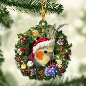 Cockatiel And Christmas Ornament – Acrylic Cockatiel Ornament – Gifts For Cockatiel Lovers