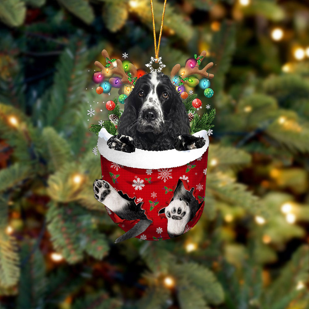 Cocker Spaniel 1 In Snow Pocket Christmas Ornament - Two Sided Christmas Plastic Hanging