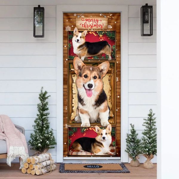 Corgi Christmas Door Cover – Gift For Corgi Lover – Christmas Outdoor Decoration – Unique Gifts Doorcover