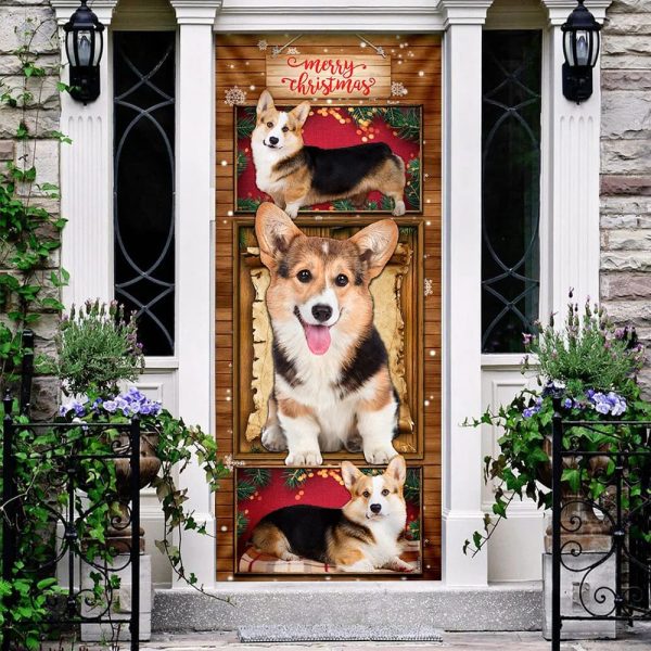 Corgi Christmas Door Cover – Gift For Corgi Lover – Christmas Outdoor Decoration – Unique Gifts Doorcover