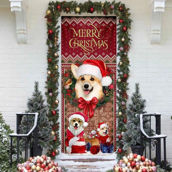 Corgi Happy House Christmas Door Cover – Gift For Corgi Lover – Christmas Outdoor Decoration – Gifts For Dog Lovers