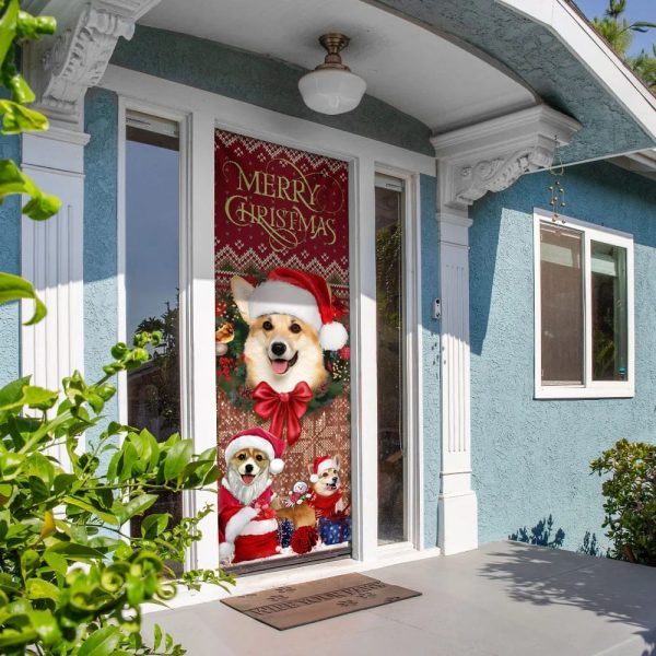 Corgi Happy House Christmas Door Cover – Gift For Corgi Lover – Christmas Outdoor Decoration – Gifts For Dog Lovers