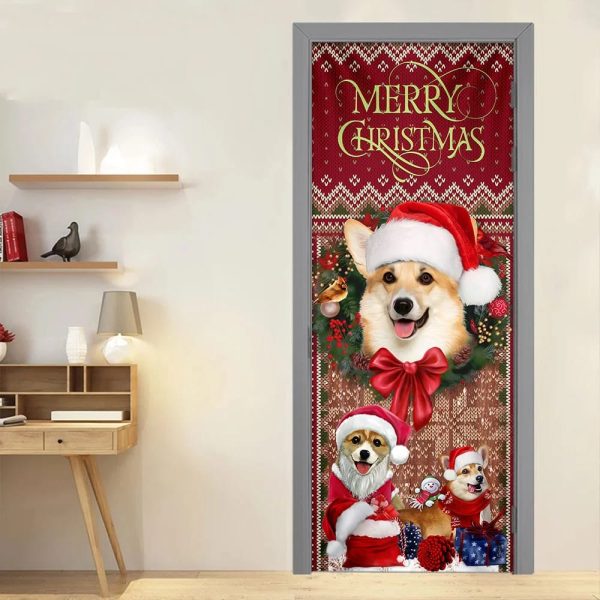 Corgi Happy House Christmas Door Cover – Gift For Corgi Lover – Christmas Outdoor Decoration – Gifts For Dog Lovers