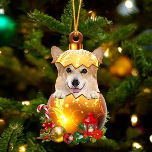 Corgi In Golden Egg Christmas Ornament…