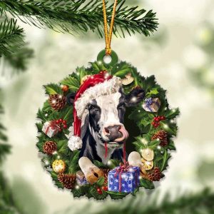 Cow And Christmas Ornament – Acrylic Cow Ornament – Gifts For Animals Lovers
