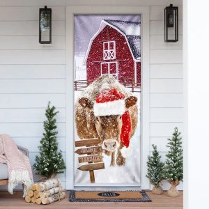 Cow Barn Merry Christmas Door Cover Door Christmas Cover Cow Lover Gifts Unique Gifts Doorcover 1