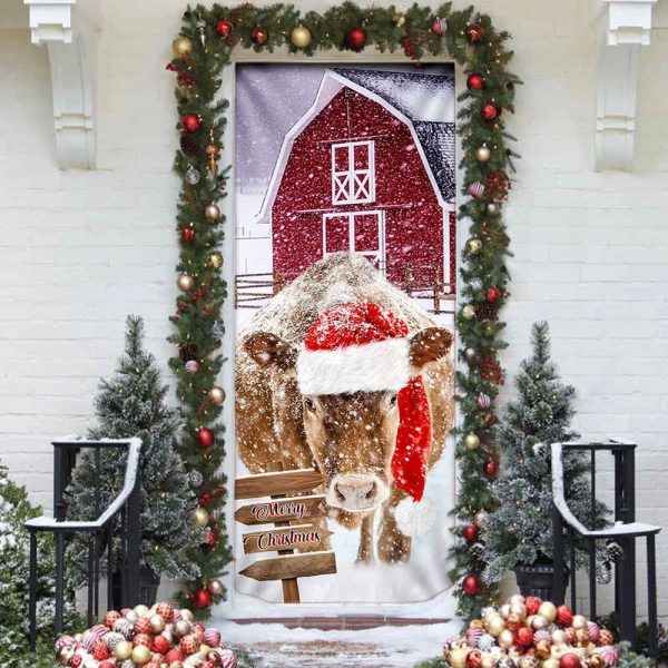 Cow Barn Merry Christmas Door Cover – Door Christmas Cover – Cow Lover Gifts – Unique Gifts Doorcover