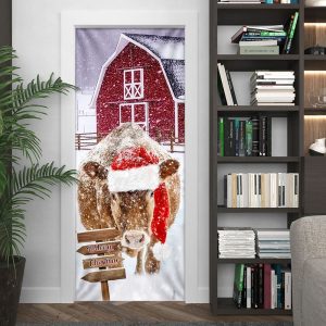 Cow Barn Merry Christmas Door Cover Door Christmas Cover Cow Lover Gifts Unique Gifts Doorcover 4