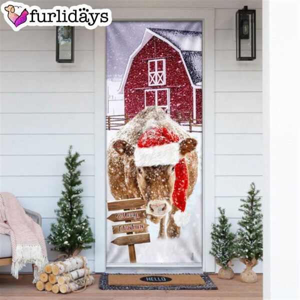 Cow Barn Merry Christmas Door Cover – Door Christmas Cover – Cow Lover Gifts – Unique Gifts Doorcover