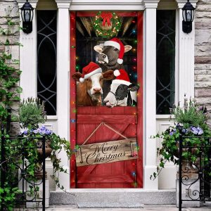 Cow Cattle Merry Christmas Door Cover Door Christmas Cover Cow Lover Gifts Unique Gifts Doorcover 3