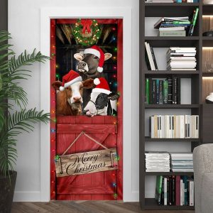 Cow Cattle Merry Christmas Door Cover Door Christmas Cover Cow Lover Gifts Unique Gifts Doorcover 5