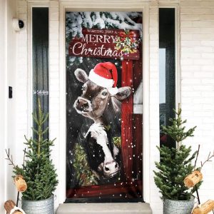 Cow Cattle Door Cover Merry Christmas Door Cover Door Christmas Cover Cow Lover Gifts 1