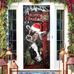Cow Cattle Door Cover Merry Christmas Door Cover Door Christmas Cover Cow Lover Gifts 3