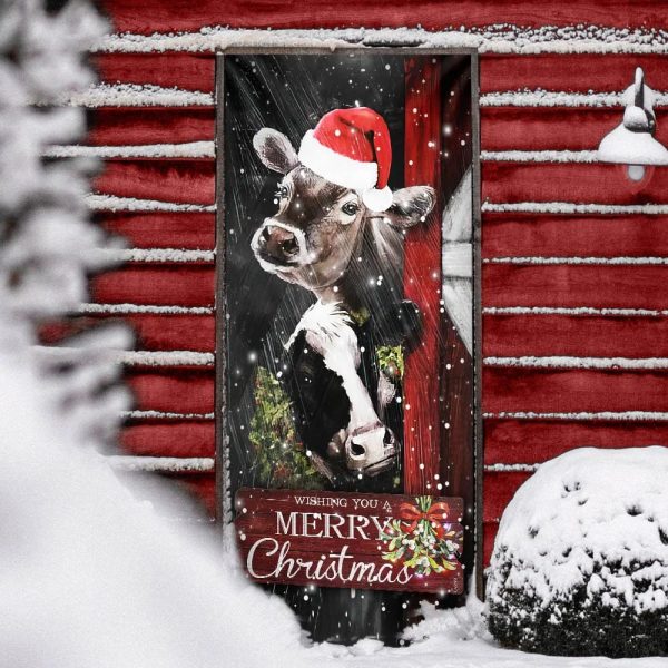 Cow Cattle  Door Cover – Merry Christmas Door Cover – Door Christmas Cover – Cow Lover Gifts