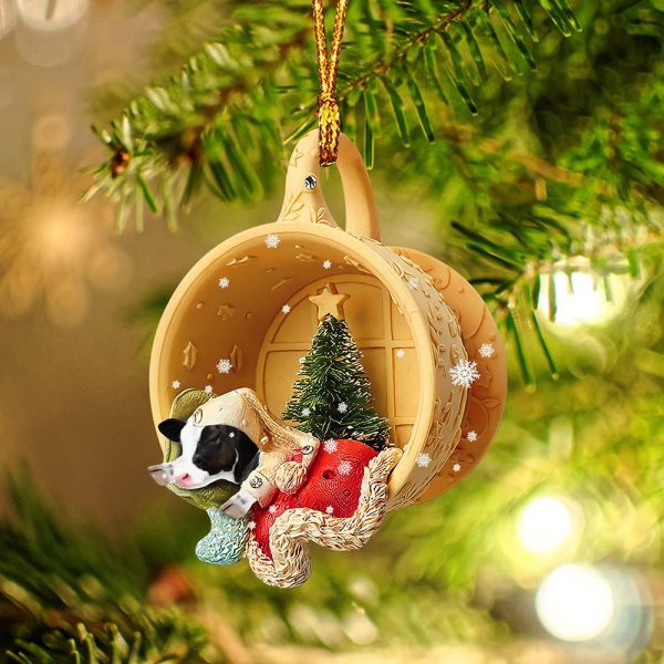 Cow Sleeping In A Tiny Cup Christmas Holiday Two Sided Ornament – Best Gifts for Animals Lovers