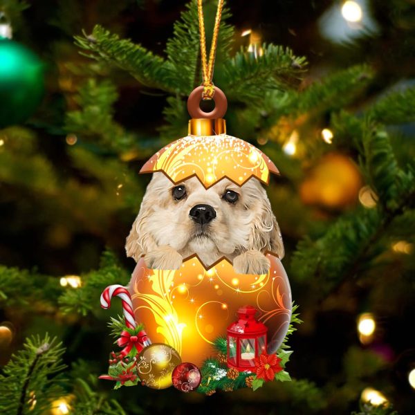 Cream American Cocker Spaniel In Golden Egg Christmas Ornament – Car Ornament – Unique Dog Gifts For Owners