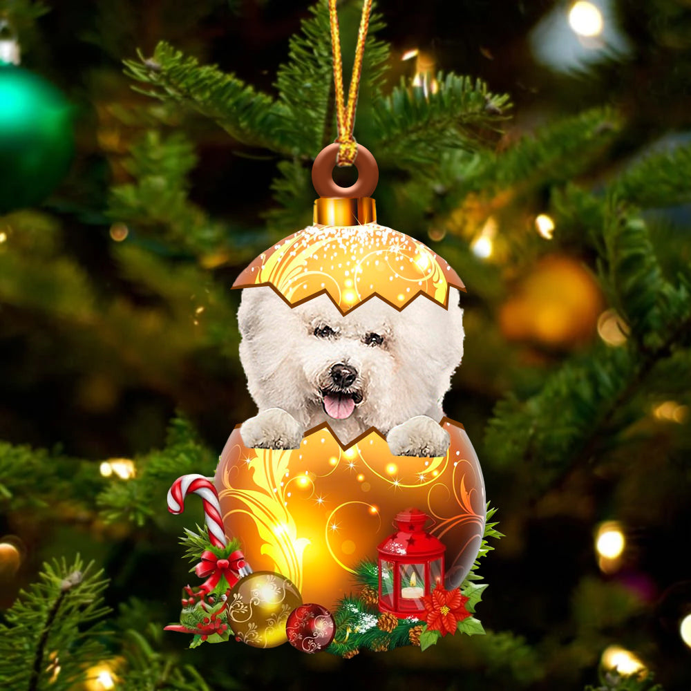 Cream Bichon Frise In Golden Egg Christmas Ornament - Car Ornament - Unique Dog Gifts For Owners