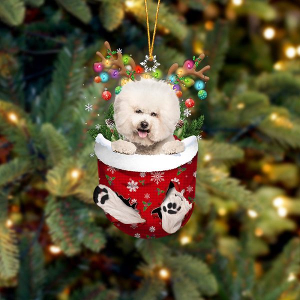 Cream Bichon Frise In Snow Pocket Christmas Ornament – Two Sided Christmas Plastic Hanging