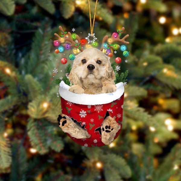 Cream Cocker Spaniel In Snow Pocket Christmas Ornament – Two Sided Christmas Plastic Hanging