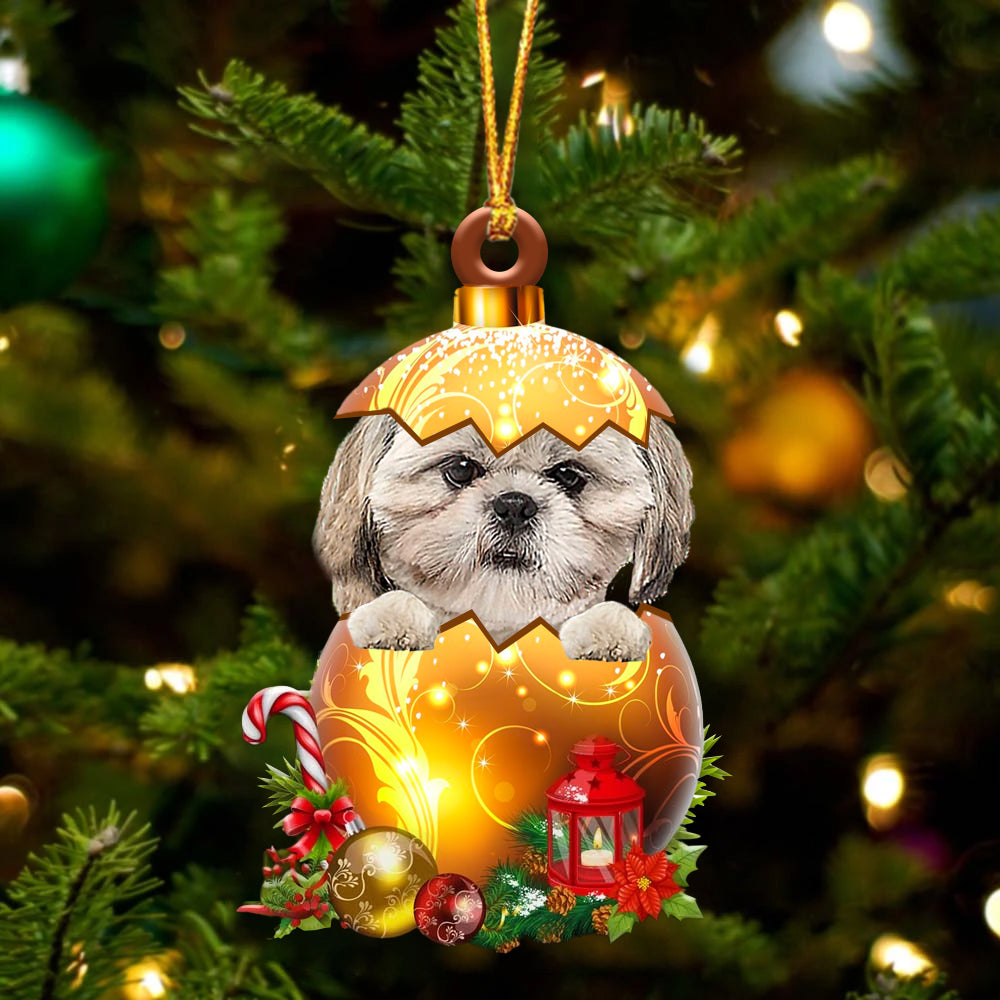 Cream Shih Tzu In Golden Egg Christmas Ornament - Car Ornament - Unique Dog Gifts For Owners
