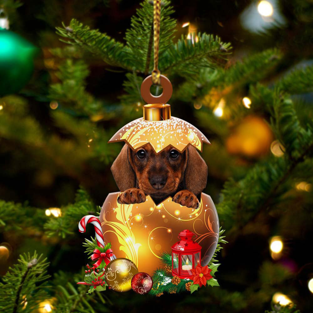 Dachshund 03 In Golden Egg Christmas Ornament - Car Ornament - Unique Dog Gifts For Owners