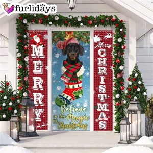 Dachshund Believe In The Magic Of Christmas Door Cover Xmas Gifts For Pet Lovers Christmas Decor