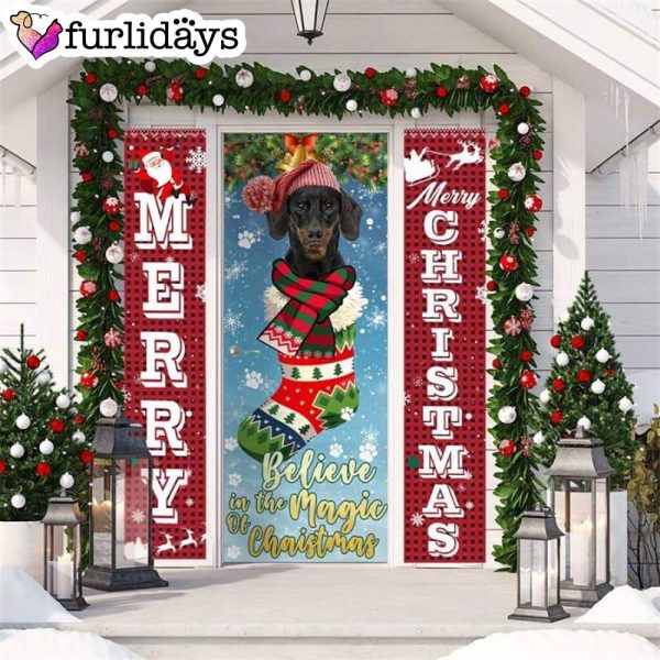 Dachshund Believe In The Magic Of Christmas Door Cover – Xmas Gifts For Pet Lovers – Christmas Decor